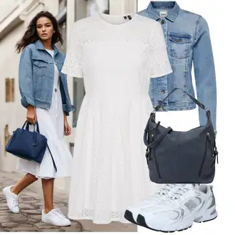 Elegantan Outfit sa Bijela/Siva/Krem/Srebro Haljina Veći Broj VERO MODA "Moderan outfit za slobodno vrijeme"Look: Rap, Babydoll, Sveučilišna, Poslovni, Elegantan, Old Money, Romantičan, Preodjeven, 20-ih godina