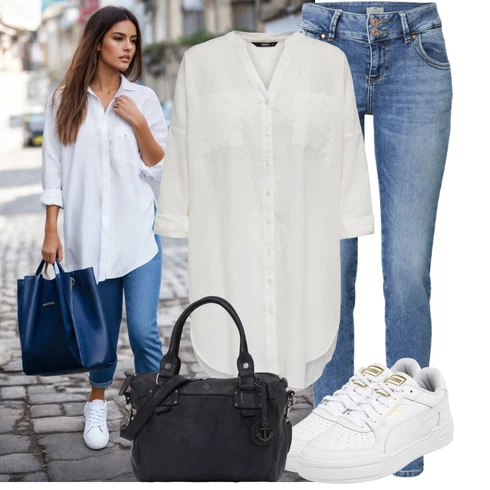 Kombinace Šedá/Khaki/Krémová/Bílá Dlouhá Halenka/Oversize Halenka/Tunikové Tričko/Oversize Muselínová Blůza Only kombinovat s Světle modrá/Modrá Kožená bunda/Slim Fit Džíny/Džín s Nízkým Pasem/High Waist Džínové Kalhoty/Push up Džín/Kožená Pánská Bund/Zimní bunda/Džíny s Rozparkem/Džíny s Nízkým Sedem/Kožené Boty/Motorkářské Džíny LTB