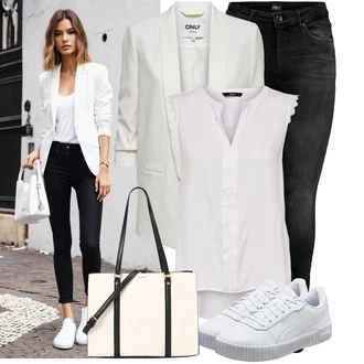 Bez rukávů Outfit s Bílá/Šedá/Hnědá Halenka Móda Pro Plnoštíhlou/Halenka a Tunika Tunika Only "Outfity na každý den"
