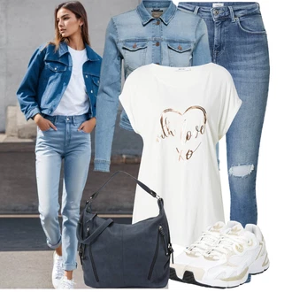 Cool Outfit s Světle modrá/Modrá Krátké Džínové Bundičky/Vintage Bund/Džínové Bund Only "Skvělý vzhled"Look: Cool, Krásný, Vintage, Western, Pracovní oděvy, Retro