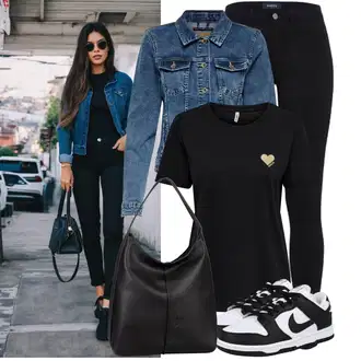 Visok Outfit sa Crna Sportska Tajica/Tople Tajice/Tajice s Prorezom/Neprozirna Tajica/Kožna Jakna/Podstavljena Tajica/Pamučna Tajica/Pletena Tajica/Push-up Tajice Pieces "Outfit za svaki dan"