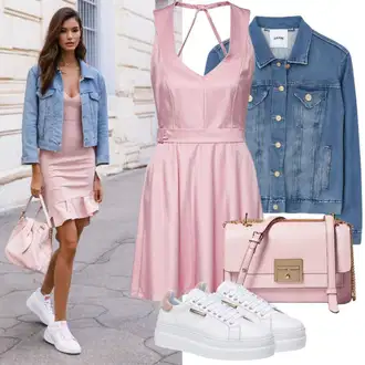 Outfit inspiracije 90-ich sa Svjetloplava/Krem/Plava Traper Jakna/Vintage Jakna/Kratka Traper Jakna Zadig & Voltaire, Bijela Ljetna tenisica/Tanka tenisica/Niska Tenisica/Kožna tenisica/Tenisica s platformom/Skate cipela "Ekscentrična odjeća s večernjim haljinama za svadbene goste i jaknama"Look: Vintage, Prekrasan, cool, Prevelik, Rap, 90-ich, Old Money, Radna odjeća, Retro, klasický, Skater, Sportski, Steampunk, Hip Hop, Estetika