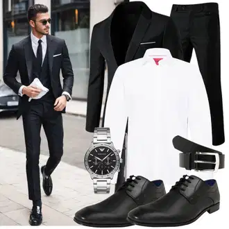 Outfit mit Schwarz/Hellblau Business-Schuh/Oxford Schuh/Vintage Schnürschuh/Schnürer/Schuh Ohne Schnürsenkel Bugatti "Elegant Outfit"