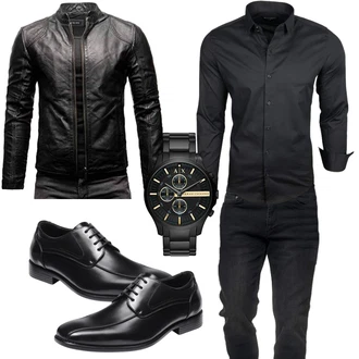 Echtleder Outfit mit Schwarz/Dunkelgrau/Grau Leder Bomberjacke/Vintage Lederjacke/Jacke mit Seitlichem Reißverschluss/KunstLederjacke/Bikerjacke/Motorradjacke Crone "Elegant Outfit"
