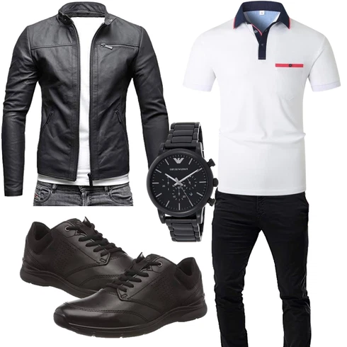 Schwarz/Dunkelgrau/Dunkelblau/Grau Vintage Lederjacke/Motorradjacke/Bikerjacke/Jacke mit Seitlichem Reißverschluss/KunstLederjacke Crone kombinieren