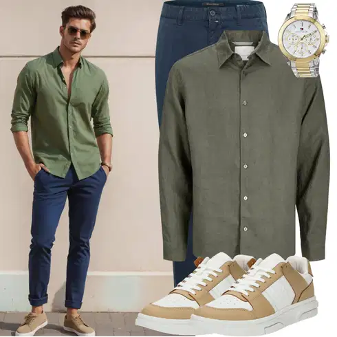 Dunkelblau/Blau/Hellblau Hose Große Größe/Twill Hose/Slim Hose/Boyfriend Hose Marc O'Polo kombinieren mit Dunkelgrün/Grün/Khaki Businesshemd/Casual Hemd/Jeanshemd/Flanellhemd/Business Hemd/Musselin Hemd/Hemdbluse Jack & Jones