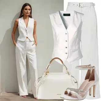 Outfiti Za Zabave Lahke mit Črna/Rjava/Bela/Oranžna bewear "Eleganten stil z Marlene hlačami in telovnikom:"