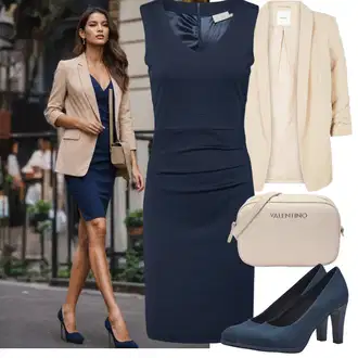 Outfit sa Tamnoplava Uska Haljina/Pamučna haljina/Pletena Haljina/Platnena Haljina/Haljina s Prednjim Patentnim Zatvaračem/Haljina Ravnog Kroja/Poslovna Haljina/Haljina za ured/Haljina Bez Rukava Kaffe "Ljetni outfiti"