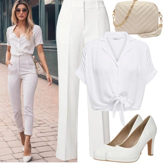 Zapínání na knoflíky Outfit s Šedá/Bílá/Krémová Halenka a Tunika/Halenka Móda Pro Plnoštíhlou Only "Outfit na léto"