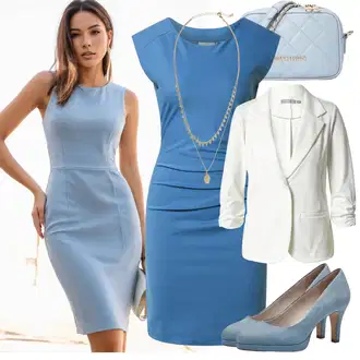 Outfit sa Plava/Svjetloplava/Tirkizna Haljina Ravnog Kroja/Uska Haljina/Haljina Bez Rukava/Platnena Haljina/Haljina za ured/Pamučna haljina Kaffe "Ljetni outfiti"