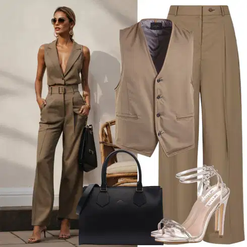 Kombinace Béžová/Khaki Plisovaná kalhoty/3/4 Kalhoty/Kalhoty s nášivkou uprostřed/Culotte Kalhoty/Kalhoty s Vysokým Pasem/Marlene Kalhoty/Mušelínové kalhoty/Široká Kalhoty qs