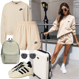 Outfit sa Bež Vintage majica s kapuljačom/Majica od flisa/Hoodie s poluzatvaračem/Sportska majica/Kožna jakna fcuk "Energetski Sportski Outfit"