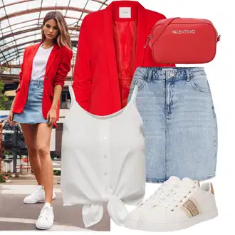 Džínovina Outfit s Světle modrá/Modrá Džínová Sukně/Džínová vintage sukně/Krátká Sukně Vila "Skvělý vzhled"