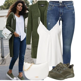 Outfit s Tmavě Zelená/Zelená Pletenina veľkej veľkosti/Kabát Only "Outfity na každý den"