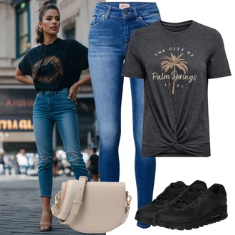 Air Max 90 Outfit sa Crna/Svjetloplava/Siva/Plava cam cipela/gimnastička papuča/Tenisica za fitness/cipela za trčanje Nike Sportswear "Ljetni outfiti"