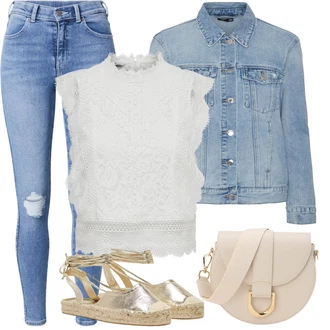 Kůže Outfit s Béžová/Zlatý/Hnědá/Zelená Espadrilka na Podpatku/Rybářská sandála/Espadrille sandál Only "Jarní outfit"