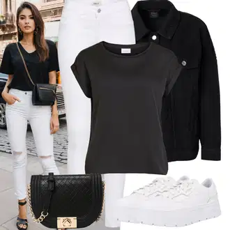Moderní Outfit s Bílá/Hnědá/Černá Džín s Širokou Nohavicí/Dámské Džíny s Délkou 7/8/Zvonové Džíny/Zkrácené Džíny/Formální Košile/Džíny Culottes/Plisované Džíny Only "Jarní outfit"Look: Styl, Cool, Francouzské, Italský, Námořní, Moderní, Mom, Krásný, Španělské, Western, Old Money, 70tá léta