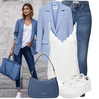 Outfit s Modrá/Světle modrá Kožená bunda/Kožené Boty/Navlékací džíny/Džíny s Nízkým Sedem/Push up Džín/Džín s Nízkým Pasem/High Waist Džínové Kalhoty/Zimní bunda/Kotníková Bota/Slim Fit Džíny Only "Jarní outfit"