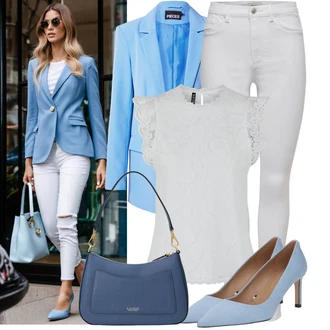 Stil Outfit sa Svjetloplava Udobna pumpa/Elegantna Cipela/Vintage Pumpa/Pumpica S Visokim Prednjim Dijelom/Poslovna Obuća/Salonka Na Visoku Petu Boss "Proljetni outfit"Look: Stil, Old Money, Elegantan, Chic, Šik, Prekrasan, Francuske, Ured