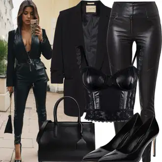 Outfit sa Crna steznik/Korzet ispod grudi/Korselet/steznik passion "Kožni Seksi Izgled"