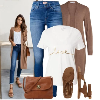 Outfit sa Smeđa/Bež/Ljubičasta/Siva Pletenina/Pletivo Veći Broj/Tunika Vila "Outfit za svaki dan"