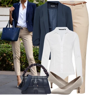Outfit s Bílá/Krémová Halenka Slim Fit/Halenkové Body VERO MODA "Skvělý vzhled pro volný čas"