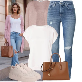 Outfit sa Bež/Pink Ljetna tenisica/Niska Tenisica/Tenisica s platformom/Teddy tenisica/Kožna tenisica/Tanka tenisica/Rupičasta tenisica Copenhagen "Opušteni izgled"
