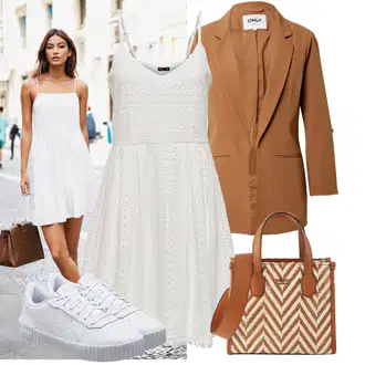 Outfit s Šedá/Bílá/Krémová Šaty Na Ramínko/Sportovní Šaty/Letní Šaty/Žerzejové Šaty/Skater šaty/Šaty na tenké ramínko/Pletené Šaty/Šaty Do Áčka/Šaty Ze Síťoviny Only "Skvělý vzhled pro volný čas"