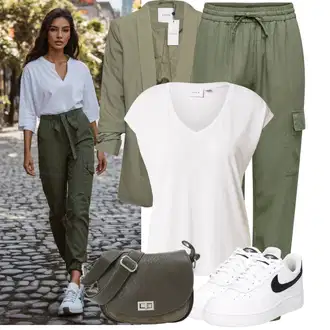 Outfit s Khaki/Tmav? zelená/Zelená Cargo Kalhoty/Ln?né Kalhoty/Cargo Tepláky Only "P?ekrásné jarní outfity"