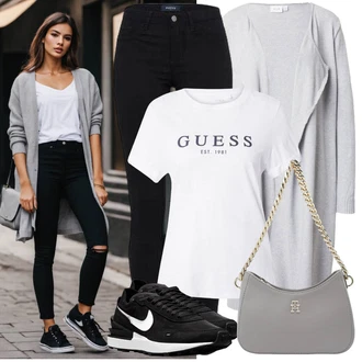 Outfit sa Siva/Svjetlosiva Pletivo Veći Broj/Haljina Veći Broj/Tunika Vila "Opušteni izgled"