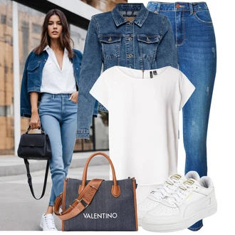 Outfit s Bílá/Krémová Halenka Móda Pro Plnoštíhlou/Tričko & Top Móda Pro Plnoštíhlé/Halenka a Tunika Tunika VERO MODA "Lehký outfit"