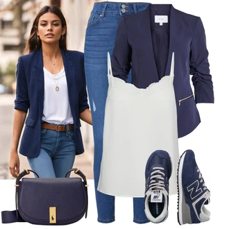 Outfit s Modrá/Tmavě modrá High Waist Džínové Kalhoty/Kotníková Bota/Džíny s Dírou/Kožená bunda/Kožené Boty/Zimní bunda/Džíny s Rozparkem/Kožené bundy/Dámské Džíny s Délkou 7/8/Push up Džín VERO MODA "Praktický vzhled"