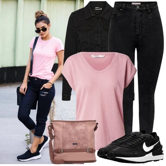 S podšívkou Outfit s Černá Push up Džín/Kožené Boty/Motorkářské Džíny/Termální Džíny/Kožená bunda/Zimní bunda/High Waist Džínové Kalhoty Only "Lehký outfit"