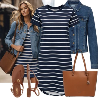 Outfit s Tmavě modrá Žerzejové Šaty/Tričkové šaty/Pouzdrové Šaty JdY "Vzhled casual"