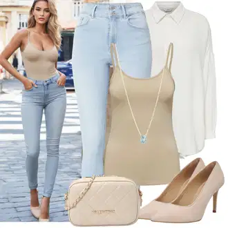 Muslin Outfit sa Krem/Siva/Svjetlozelena/Bijela/Kaki Bluza Veći Broj/Bluza i Tunika Only "Moderno ljetno raspoloženje"