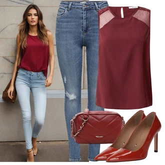 Stil Outfit sa Tamnocrvena/Crvena/Smeđa Nekategorizirano/Vintage Pumpa/Poslovna Obuća/Pumpica S Visokim Prednjim Dijelom/Salonka Na Visoku Petu/Elegantna Cipela/Salonka & Visoki Pet/Udobna pumpa Boss "Moderni proljetni outfit"Look: Stil, Sjaj, Burleska, Elegantan, Španjolske, Francuske, Old Money, Talijanski