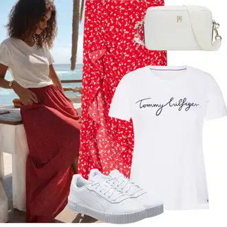 Jedno rame Outfit sa Crvena/Pink/Ljubičasta Haljina s Prorezom/Haljina S Printom/Omotna Haljina/Haljina do Potkoljenice/2 u 1 Haljina/Cvjetna Haljina/Nacionalna Haljina/Asimetrična Haljina/Haljina s Izbacivanjem bershka "Moderno ljetno raspoloženje"