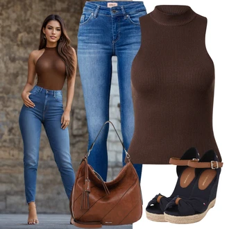 Vysoké Podpatky Outfit s Tmavě modrá/Béžová/Světle modrá Bota Na Klínku/Espadrilka s klínovým podpatkem/Lodička na klínku/Dámská lodička na klínovém podpatku/Letní Bota/Sandál na klínku Tommy Hilfiger "Stylová letní nálada"
