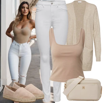 Kůže Outfit s Béžová/Růžová/Hnědá Espadrilka na Podpatku/Espadrille pantofle Marc O'Polo "Překrásné jarní outfity"