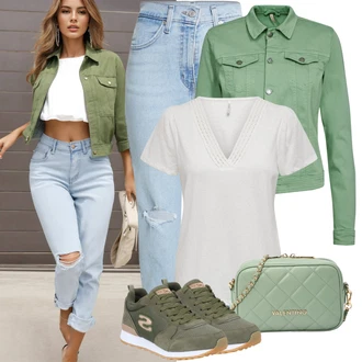 Outfit s Světle Zelená/Zelená/Tmavě Zelená/Neonové barvy Udržitelná bunda/Blůzová Bunda/Manšestrová Bunda/Krátké Džínové Bundičky/Vojenské Bund/Vintage Bund/Jarní bunda/Košilová bunda/Krátký Bund/Krátký Bund/Uniformní Bund/Letní Bund/Džínové Bund Soyaconcept "Stylová letní nálada"