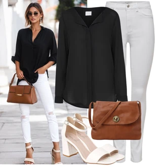 Vysoké Podpatky Outfit s Bílá/Krémová/Červená/Hnědá Sandály Sandál Na Širokém Podpatku/Sandál s podpatkem About You "Jarní outfit"