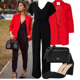 Outfit sa Crna Vjenčanje kombinezon/Elegantni kombinezon/Plisirani kombinezon/Kombinezon širokih nogavica/Svečani kombinezon/Ljetni kombinezon About You "Proljetni outfit"
