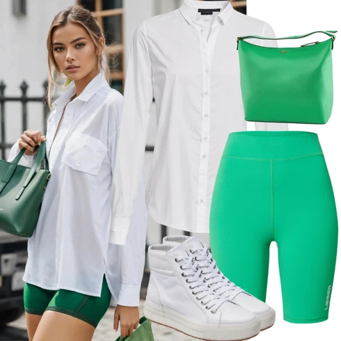 Kombinace Zelená/Žlutá/Neonové barvy Košile Cyklistický šortky/Šortky Nike Sportswear