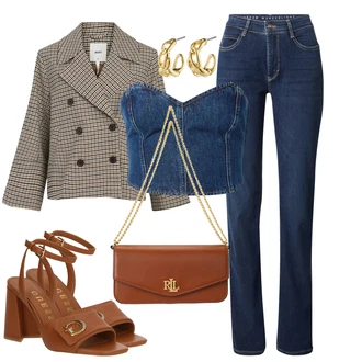 Denim/Traper Outfit sa Svjetloplava/Plava/Tamnoplava Majica I Top Veći Broj/Bluza i Tunika/Bikini Velika Veličina/Bluza Veći Broj/Kratke hlače velike veličine/Kupaći Kostim Za Veću Veličinu/Haljina Veći Broj about you x laura giurcanu "Proljetni outfit"