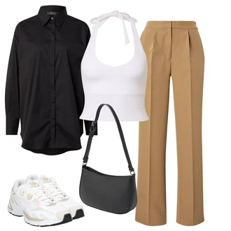 Zakopčaj dolje Outfit sa Crna Duga Bluza/Oversize Bluza/Slip-on Bluza/Poslovna Bluza/Bluza Dugih Rukava/Bluza s gumbom/Tunika Majica/Bluza s Podignutim Ovratnikom MOS MOSH "Proljetni outfit"