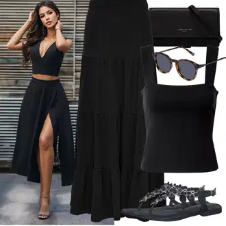 A-kroj Outfit sa Crna Kratke hlače velike veličine/Haljina Veći Broj Only "Outfit za odmor"Look: A-kroj, Rap, Boho, Prevelik, Preodjeven