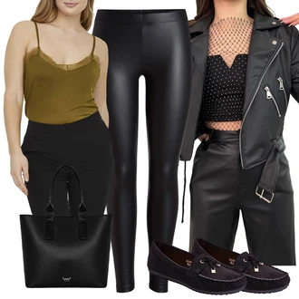 outfit mit Hlače iz Imitacije Usnja/Pajkice z Visokim Pasom/Lateks Pajkice/Usnjena pajkica/Leginge v Videzu Usnja/Neprosojna Pajkica/Lack Pajkica Pieces "Outfit za Sprehod"