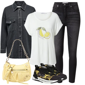 outfit mit Črna/Rumena Superga Superge Luknjasta/Superge Nizka/Ozka Superga/Poletne superge Versace Jeans Couture "Outfit za Sprehod"