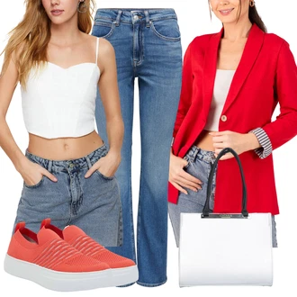 outfit mit Svetlo modra/Modra Moška majica/Šiškata Kavbojka/Kavbojke z Razporkom/Kavbojka z Nizkim Pasom Only "Outfit za Sprehod"