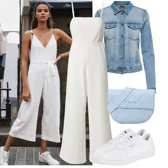 Outfit sa Siva/Krem/Bijela/Kaki Dugi Kombinezon/Kombinezon i hlače s naramenicama/Kombinezon s užetom/Elegantni kombinezon/Plisirani kombinezon/Vjenčanje kombinezon/Ljetni kombinezon/Teddy Kombinezon/Kombinezon širokih nogavica/Nekategorizirano about you x iconic by tatiana kucharova "Praktičan look"